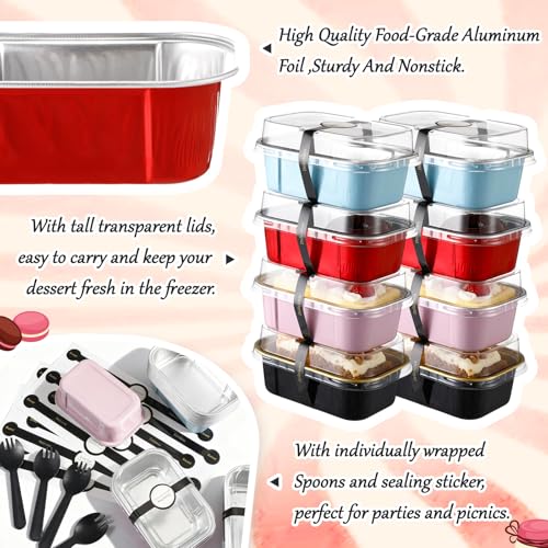 100 Sets Mini Loaf Pans with Lids and Spoons, 5.7 oz Disposable