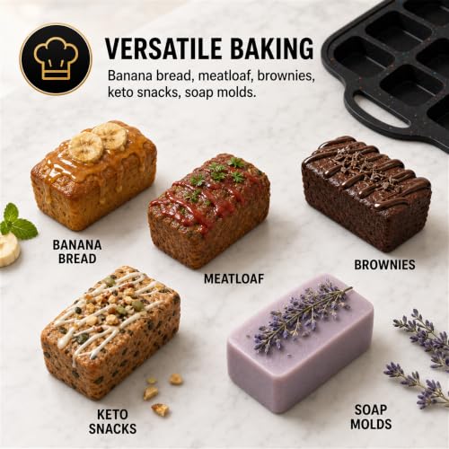 Silicone Mini Loaf Pan 2 Pack with Reinforced Metal Frame 12-Cavity - color: Black 12-Cavity