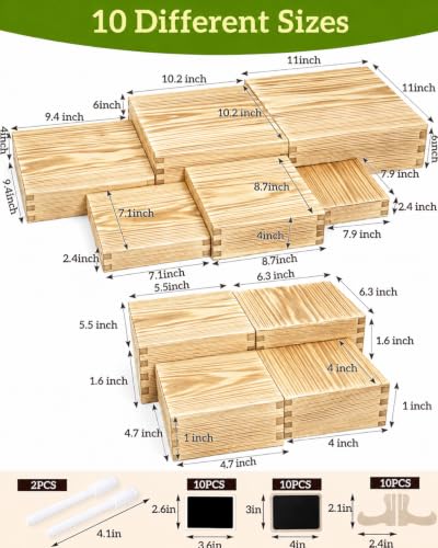 10PCS Pine Wooden Nested Buffet Risers with Mini Signs