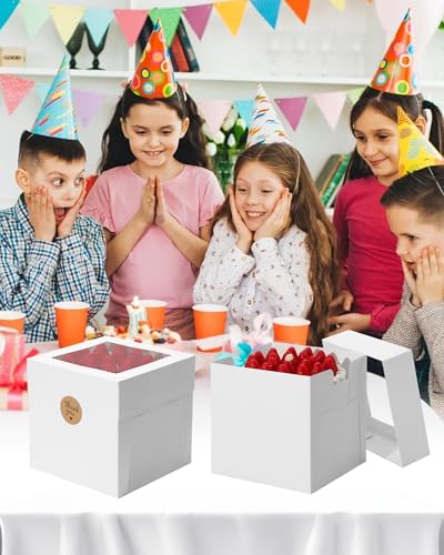 COTOPHER 15Pcs 8x8x8 Inches Cake Boxes, Square Bakery Boxes with Window - color: White, size: 8x8x8inch