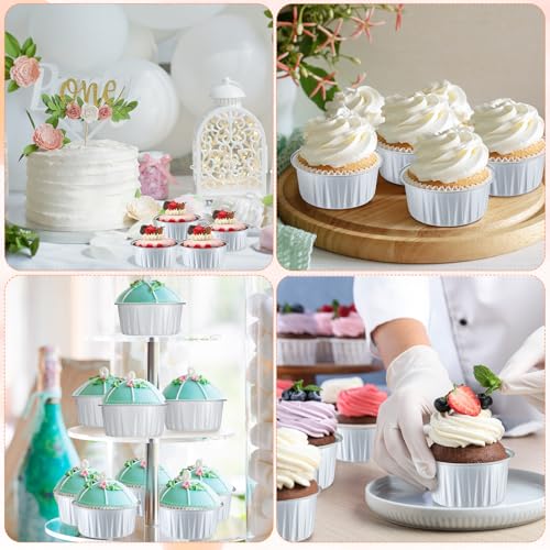 Gejoy 400 Pcs Aluminum Foil Baking Cups with Lids, Classic, White - color: White, size: Classic