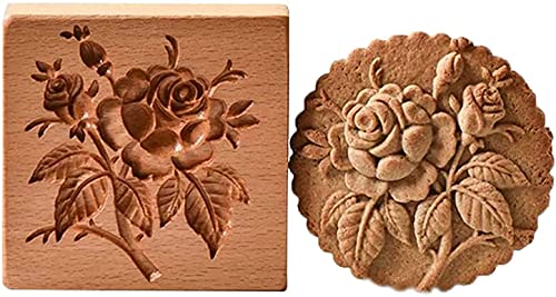 Carved Wooden Gingerbread Cookie Mold,3D Wooden Baking Mold Cookie Biscuit Press Stamp Molds,Cookie Cutter,Cookie Stamp,DIY Biscuit Stamp Mould for Halloween Thanksgiving Christmas(Provance Rose) - color: Provance Rose