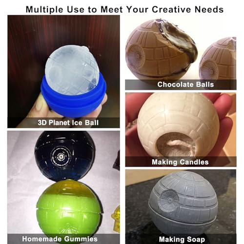 Ice Cube Mold 2 Pack Silicone 3D Space Station Ice Molds Sphere Big Ice Ball Maker for Whiskey, Bourbon and Cola (2)