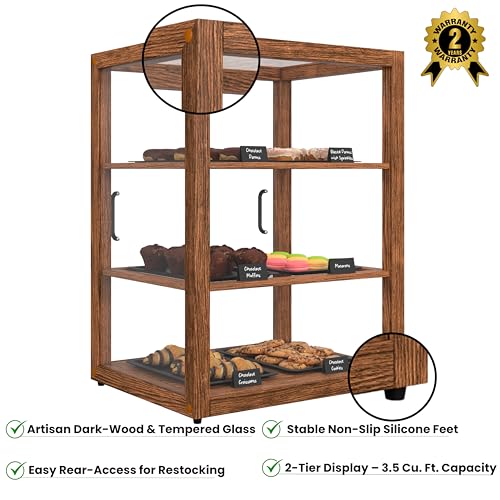 KoolMore 21 in. Upright Dark Wood Countertop Dry Bakery Display Case, Bread, Cake and Pastry Display with Tempered Glass - color: Dark Wood, size: 21 in.