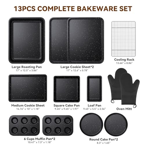 Wildone 13-Piece Baking Pans Set, Nonstick Bakeware Sets, Black - color: Black