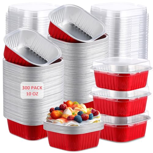 Aoriher 300 Pieces 10 oz Mini Cake Pans with Lids,Red - color: Red