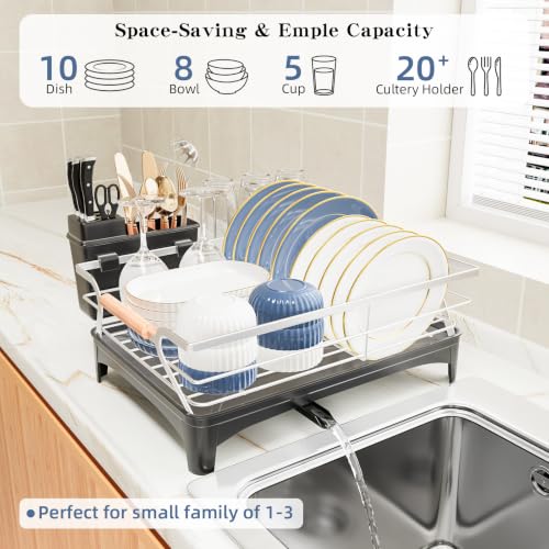 Dish Drying Rack,Space Saving Dish Drainer for Kitchen Counter& Sink,Silver - color: Silver