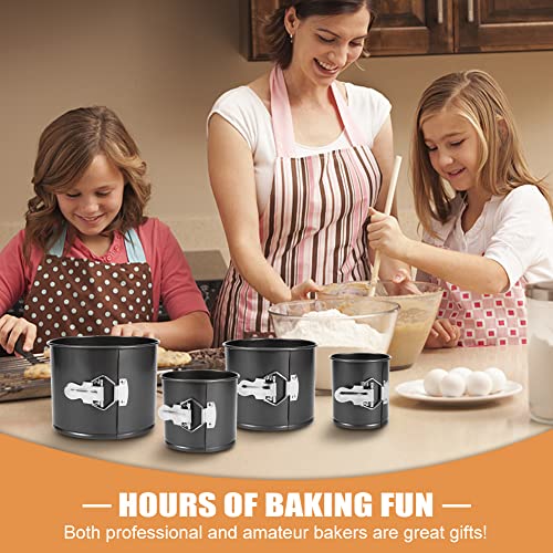 Springform Pan Set of 4,Heighten Non-stick Round Cake Pan Set with Removable Bottom,Includes 4 Pieces 4" 4.7" 5.7"6.7'',Leak-Proof Baking Pans