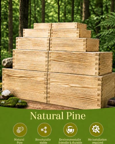 10PCS Pine Wooden Nested Buffet Risers with Mini Signs