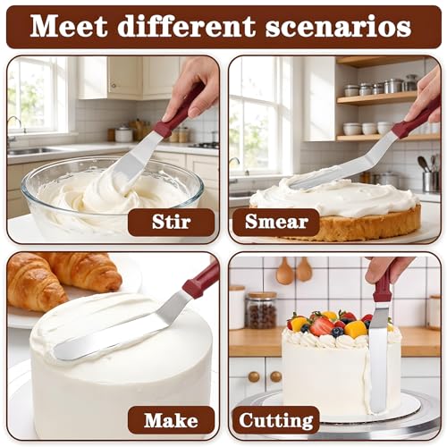 Angled Icing Spatula, 6" Stainless Steel Offset Spatula Cake Spatulas with Plastic Handle Cake Knife Frosting Spatulas Cakes Decorating Tools for Home, Kitchen, Baking (Red)