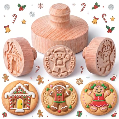 3 Set Gingerbread Cookie Stamps, 2.5" Springerle Molds for Baking - style: Gingerbread