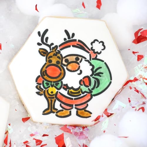 The Cookie Countess Santa and Rudolph Stencil - Drawn by Krista