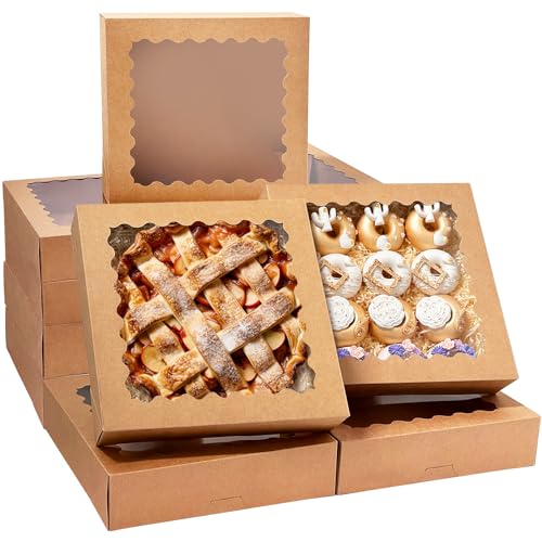 Bakepacker Auto-pop Up Pie Boxes With Window 12x12x3'', 20pcs Brown - color: Brown, size: 12x12x3, 20Pcs