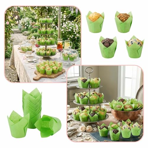 200 Pcs Green Tulip Cupcake Liners for Baking, Standard Size - color: Green