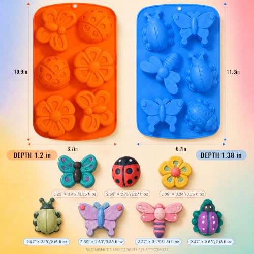 SJ Silicone Molds for Crafts, 2 Pack Butterfly and Insect Soap Molds - color: Orange+Blue / Dragonfly+Butterfly+Ladybug