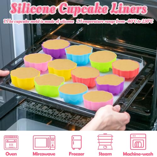 R HORSE Mini Silicone Cupcake Molds, Muti-color Flower-shaped Baking Cups - color: Five-petaled