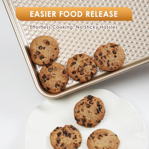 Baking Sheet Pan Set of 3, Nonstick Carbon Steel Cookie Sheets with Texture - color: Textured Champagne Gold