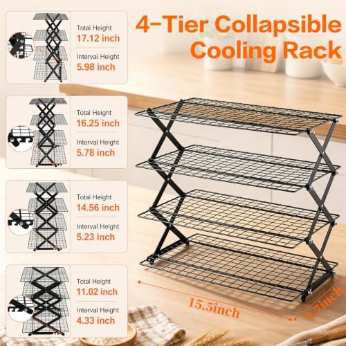 P&P CHEF 4 Tier Collapsible Cooling Racks,Stackable Bakers Rack,Black - color: Black