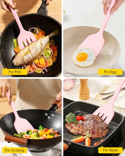 BUNDLEPRO Silicone Spatula, Solid & Slotted Turner, One-Piece, 2 Pack, Pink - color: Pink
