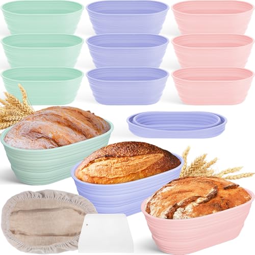 Nuogo 9 Pack Collapsible Silicone Oval Bread Proofing Baskets, Multicolor - color: Multicolor