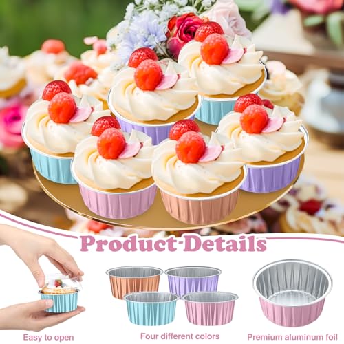 200 Pack Aluminum Cupcake Liners with Lids,Pastel,Plain - color: Pastel, style: Plain