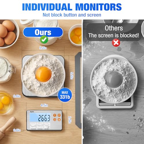 Diyife 33lb Digital Kitchen Food Scales with Split Display, Rechargeable - color: Silver