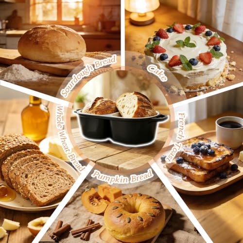 DIY Double Dutch Oven for Sourdough Bread Baking – Enamel Cast Iron Bread Baker with Lid, Bake Two Different Loaves at Once, 500°F Oven Safe, Includes 2×10" Banneton Proofing Baskets - color: Black