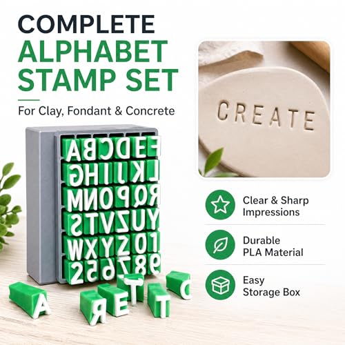 Alphabet Stamps Set for Clay Pottery, Polymer Clay Stamps, Uppercase Alphabet and Numbers Small Press Fondant Embosser DIY Cookie Stamps - color: Uppercase Alphabet & Numbers