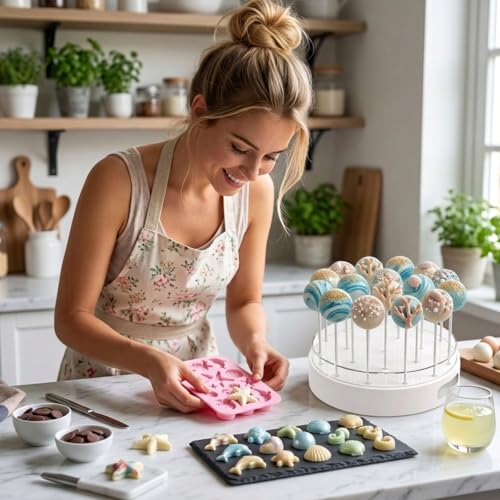 9 Pcs Cake Pop Mold Kit with Cutter Pusher and Stand