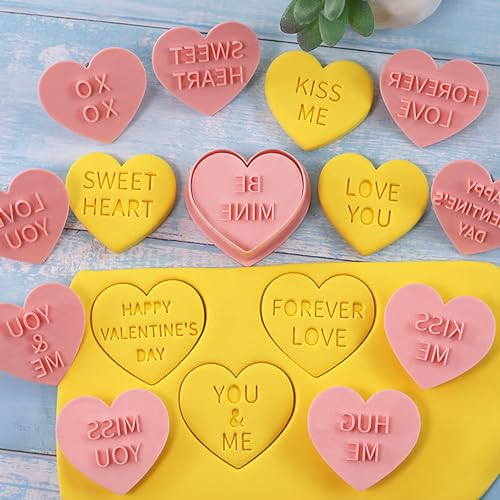Heart Cookie Cutter Set, 10 Pcs 3D Pressable Biscuit Cutter and Stamps, Valentine's Day Cookie Molds Wedding Party DIY Cake Decorating Kit (B10) - color: B10