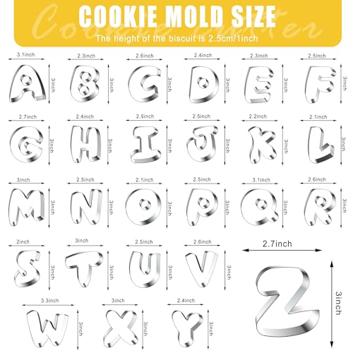 Letter Cookie Cutters Shapes Large 3 Inch - 26 Pcs Stainless Steel Round Alphabet Letter Cookie Cutter Set Fondant Biscuit Fruit Dough Mold Tools for Sandwich, Birthday, Christmas, and Holiday Party - color: Round Letter cookie cutters - 3 INCH