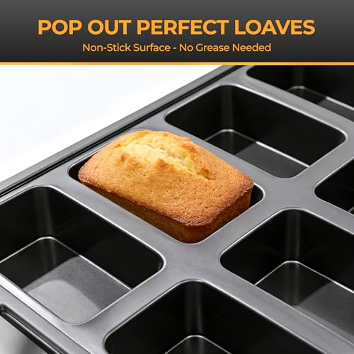 Silicone Mini Loaf Pan 2 Pack with Reinforced Metal Frame 12-Cavity - color: Black 12-Cavity