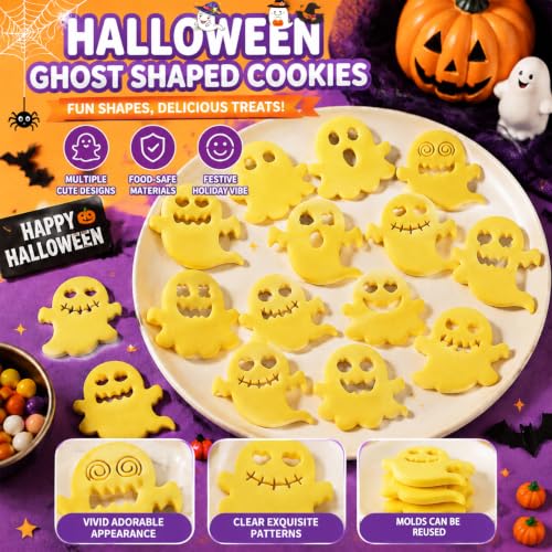 Halloween Cookie Cutters, 10Pcs Mini Ghost Cookie Stamps Set - color: Halloween Ghost