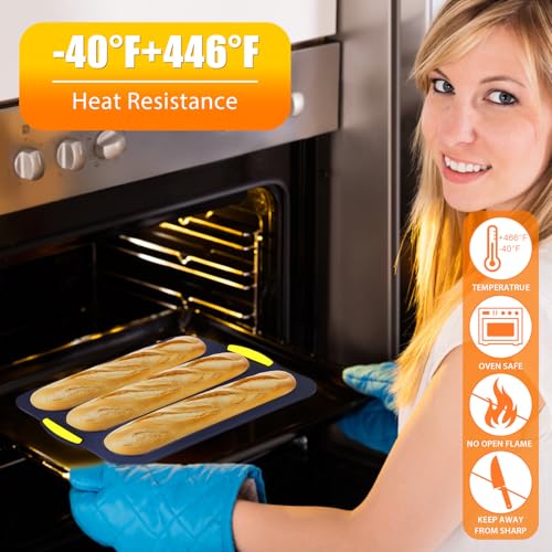 2 Pcs Silicone Baguette Bread Pan, 3-Cavity Hot Dog Bun Pan - style: 3-Cavity Baguette Bread Pan
