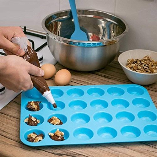 Silicone Mini Muffin Pan, Qtopun 4 Pack 24 Cups Silicone Mold Cups Baking Pan, Silicone Muffin Tins Baking Moulds-Multi Color - color: Green