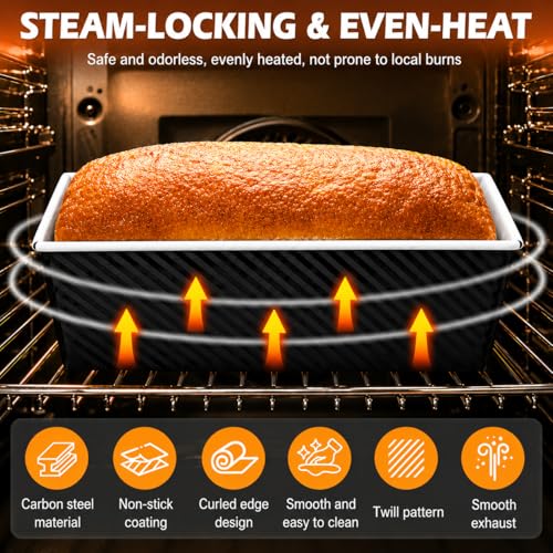 Bread Loaf Pan with Lid, 2-Pack, 2.2LB & 1LB - color: Black with White Interior, size: 2.2LB & 1LB