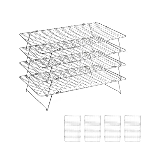 Cooling Rack 16"x10", 4-Tier Stackable & Collapsible Cooling Racks - color: Silver, size: 4-Tier
