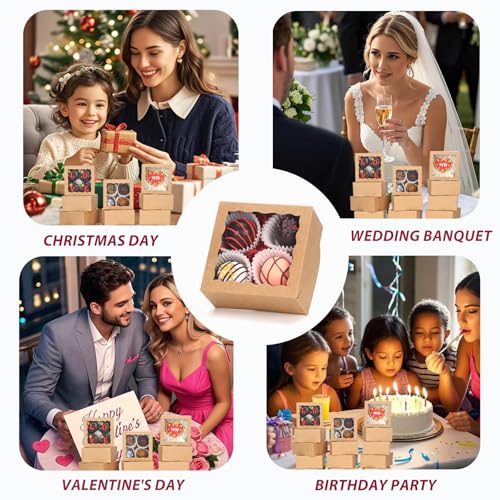 40 Pack Bakery Boxes 4x4x2 Inches Cookies Boxes Mini Bundt Cake Boxes Pie Boxes Cinnamon Roll Treat Boxes Chocolate Truffle Boxes Party Wedding Favor - color: Brown