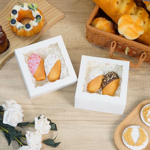 50pcs Cookie Boxes 5x5x2.5 Inch Bakery Boxes with Window Treat Box - color: White