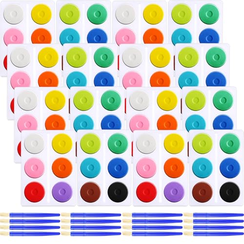 Nuanchu 8 Set 96 Pcs Tempera Paint Cakes with Tray Bulk, 12 Colors