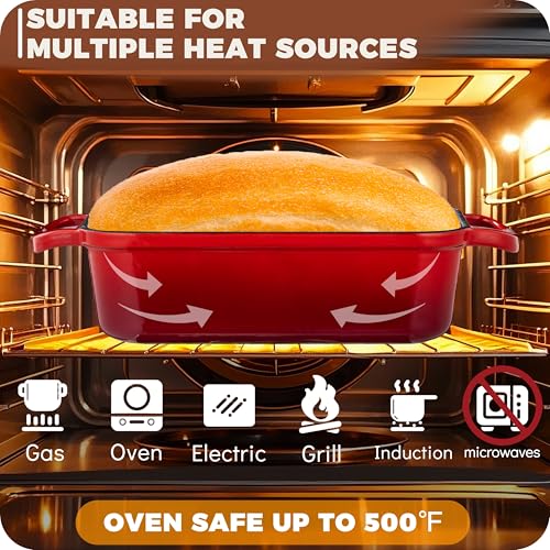 Cast Iron Loaf Pan with Lid, 9x5 Loaf Pans for Homemade Bread - color: Red, size: 9x5 Inch