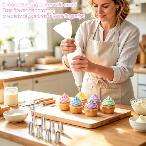 14Pcs Piping Bags and Tips Set Reusable 16" Cotton Piping Bag - color: White