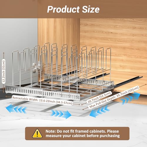 Housolution Pull Out Baking Tray and Cookie Sheet Cutting Board Organizer - color: Silver, 8 Dividers