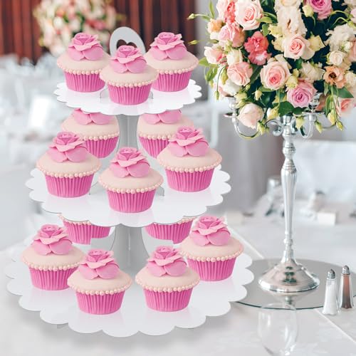 3-Tier Cupcake Stand White 2-Pack, Cardboard Dessert Display Tower - color: White 2 Pack