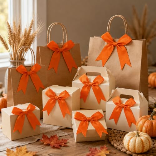 50 Pcs Twist Tie Bows for Treat Bags and Gift Wrapping, Orange - color: Orange