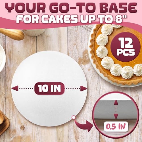 Set of 12 White Cake Drums 10 Inch Round, 1/2" Thick Cardboard - color: White, size: 10 in