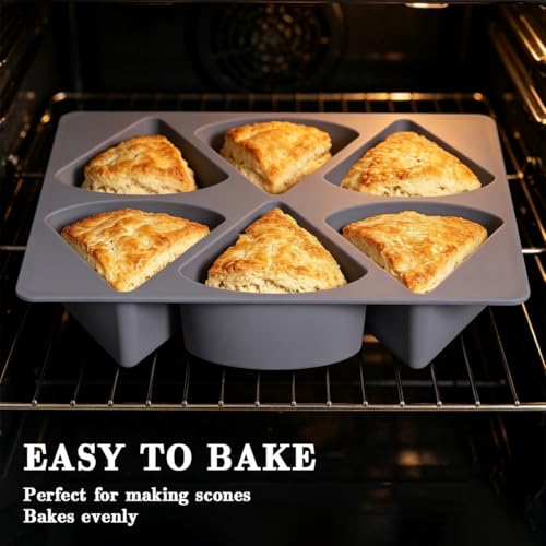 Silicone Scone Pan 6-Cavity, 2-Pack Non-Stick Scone Baking Pan, Heat Resistant for Baking Biscuits, Scones, Cookies, Dishwasher Safe, Gray (Gray)