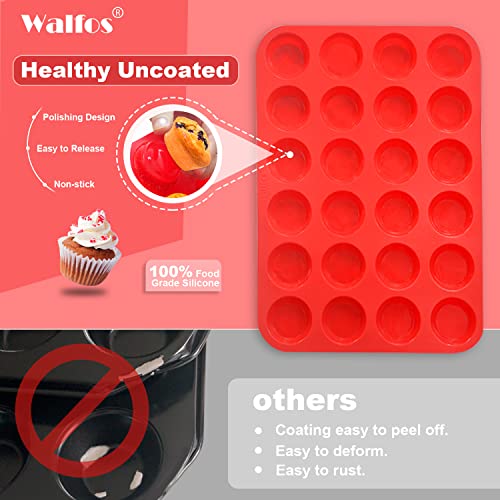 Walfos Silicone Cupcake Pan Set, 2-Piece Mini 24 Cups Muffin Baking Pan, BPA Free and Dishwasher Safe, Non-stick , Great for Making Muffin Cakes, Fat Bombs - size: 2 Pcs: 24 Cups, Mini, style: Muffin Pan