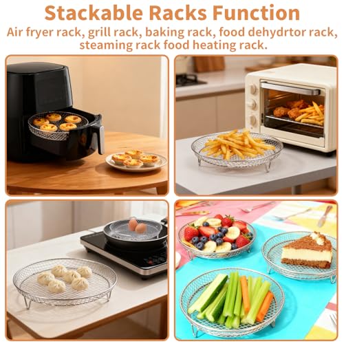 8 Inch Stackable Air Fryer Rack, Stainless Steel Cooling & Cooking Rack with Silicone Feet, Fits 4.2QT-5.8QT Air Fryers for Multi-Layer Cooking