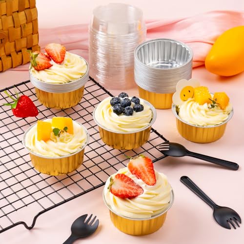 60Pcs Mini Aluminum Foil Baking Loaf Pans with Lids and Spoons - style: GoldMiniLoafPans60Pcs